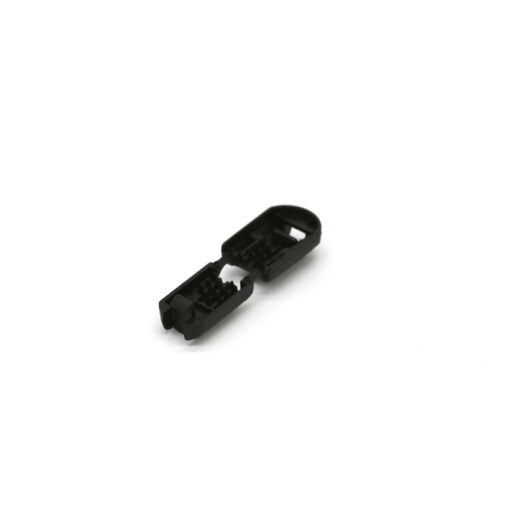 This is a drawcord, made from plastic and Black in colour.