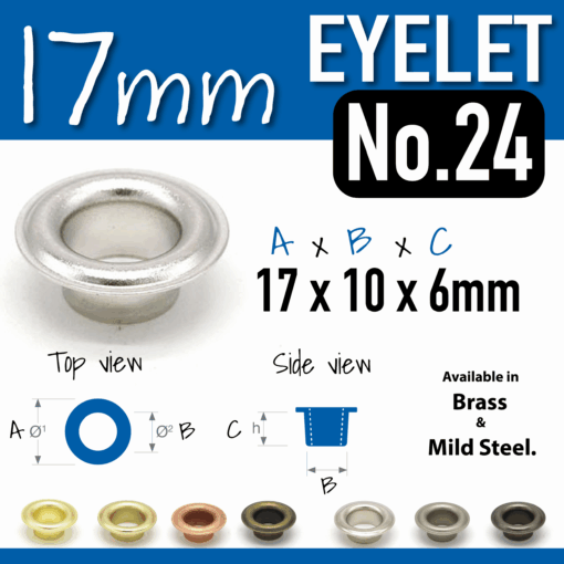 17mm No24 Eyelet - in Brass or Steel