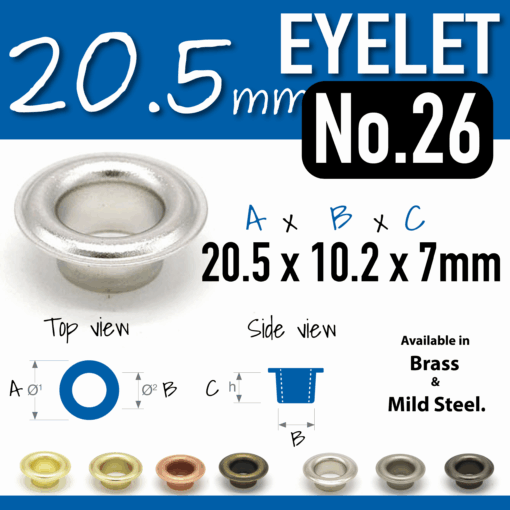 20.5mm No26 Eyelet - in Brass or Steel