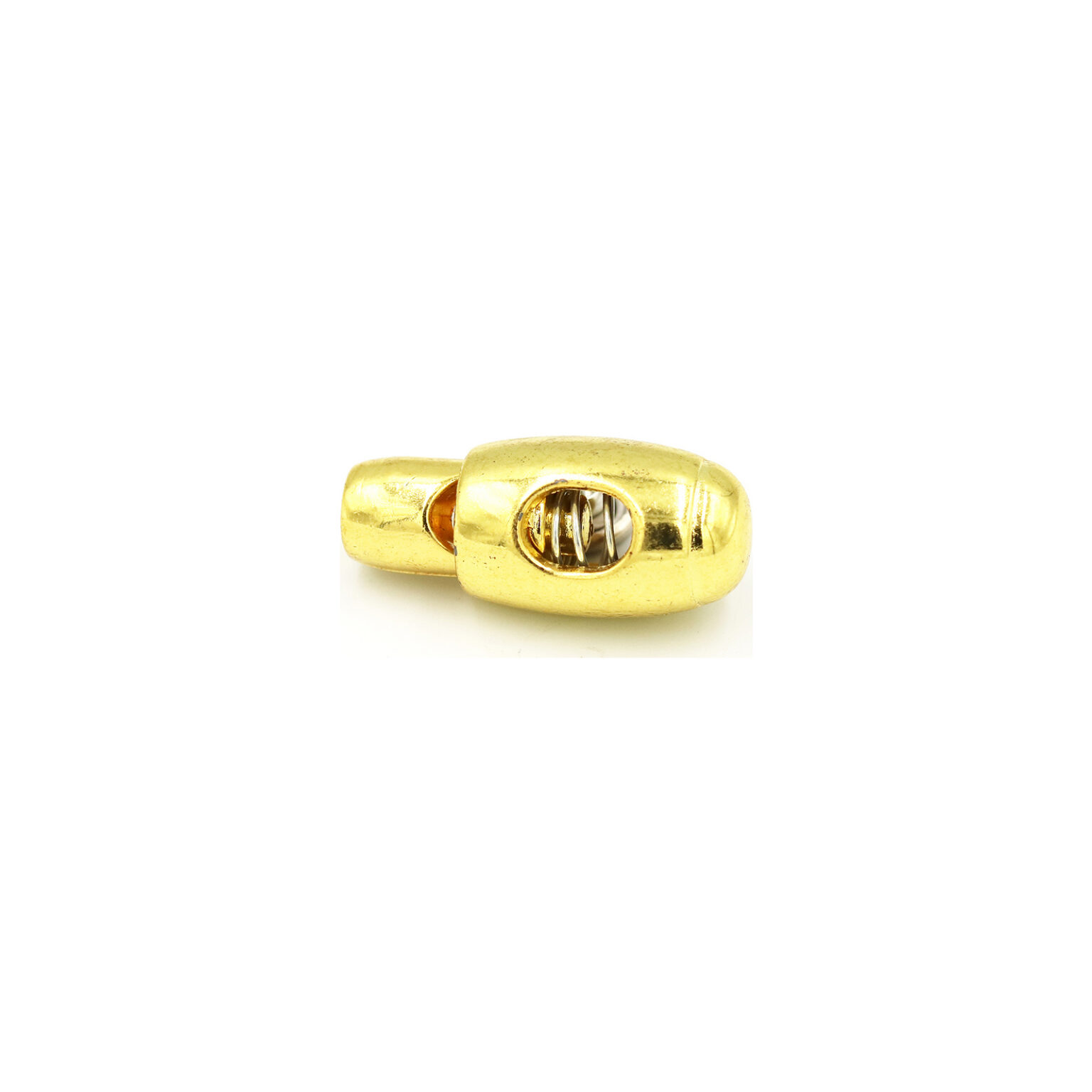 This is a toggle, made from plastic and Gold in colour.