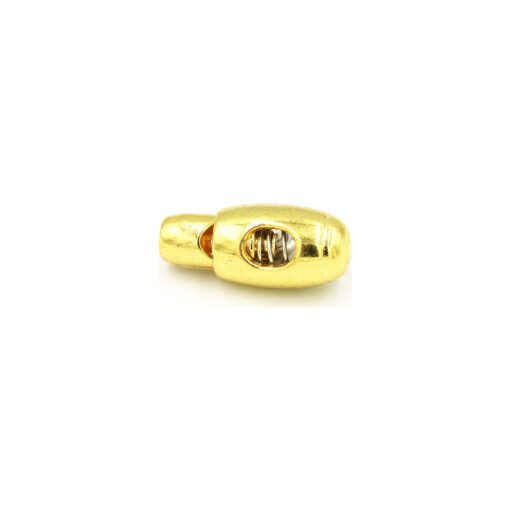 This is a toggle, made from plastic and Gold in colour.