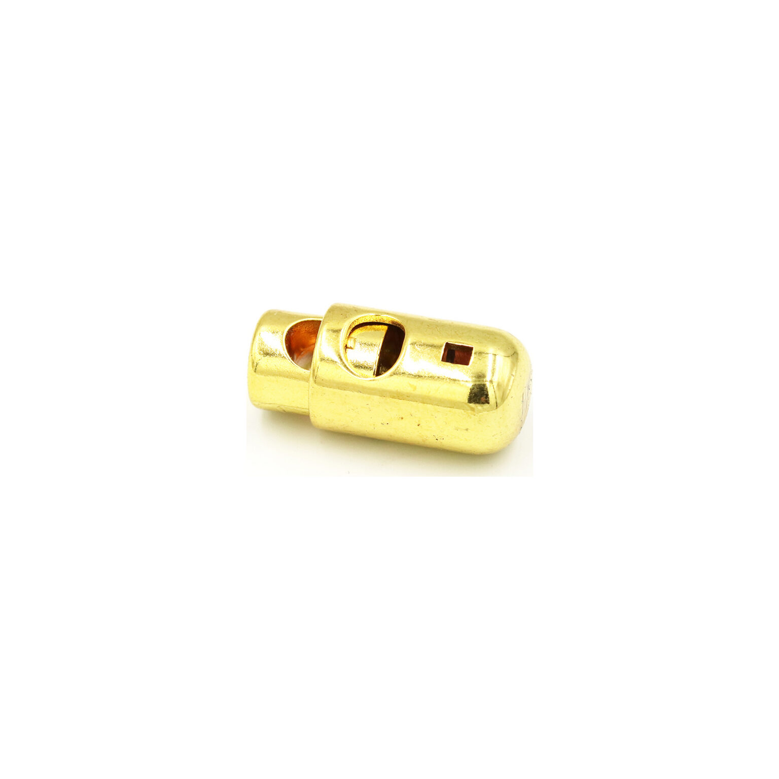 This is a toggle, made from plastic and Gold in colour.