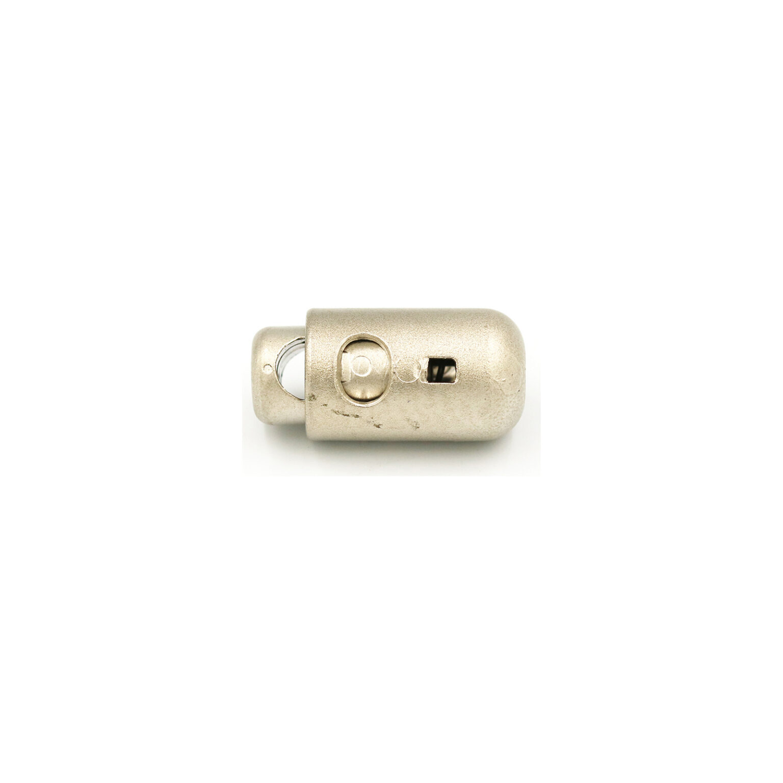 This is a toggle, made from plastic and Matt Silver in colour.
