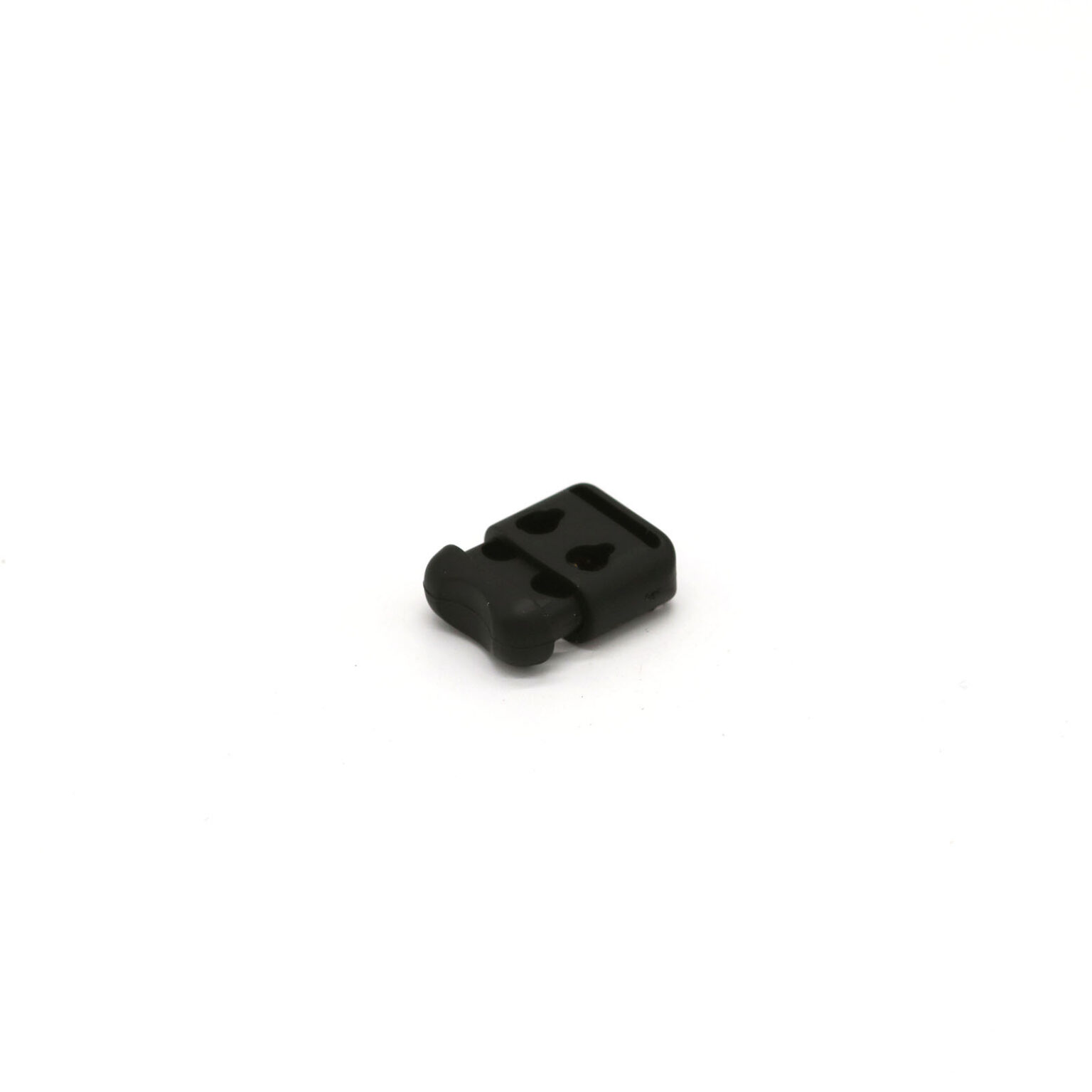 This is a toggle, made from plastic clear and Black in colour.